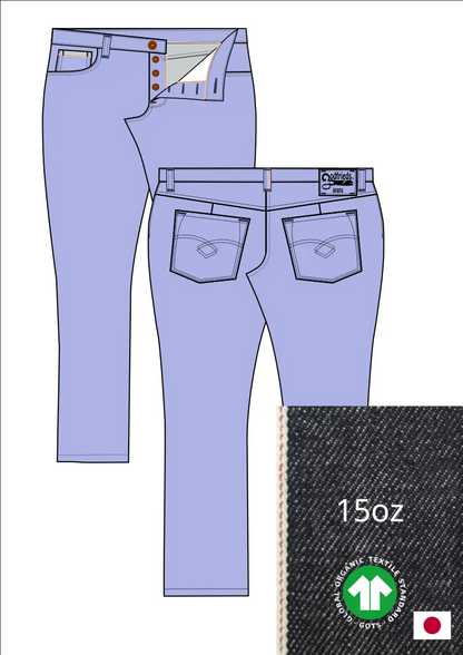 Tekening van passende jeans 2570  met denim voorstelling en omslag aan de pijpzoom