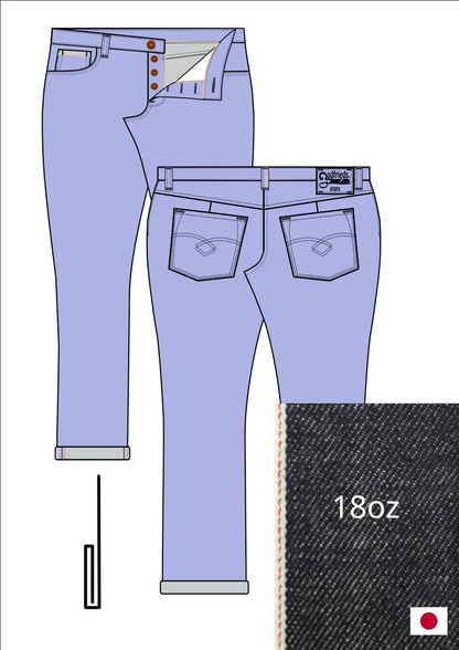 Tekening van passende jeans 2570  met denim voorstelling en omslag aan de pijpzoom