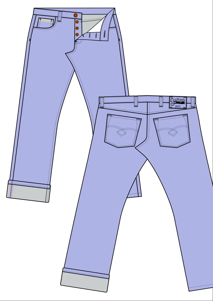 Raw denim jeans Western cut standaard maten