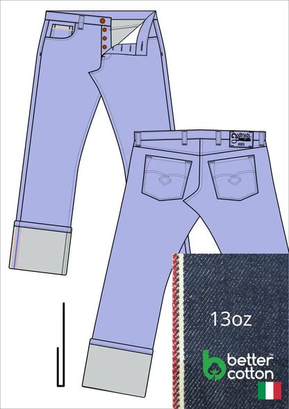 afbeelding western jeans 5010  met stofafbeelding en omslag voorbeeld aan de zoom