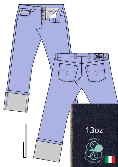 afbeelding western jeans 5010  met stofafbeelding en omslag voorbeeld aan de zoom
