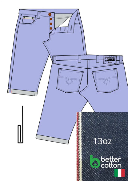 Tekening western bermuda 5012  met denim voorstelling en omslag aan de pijpzoom