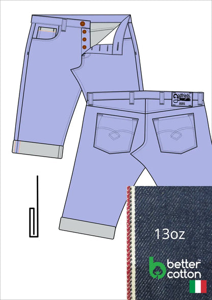 Tekening western bermuda 5012  met denim voorstelling en omslag aan de pijpzoom