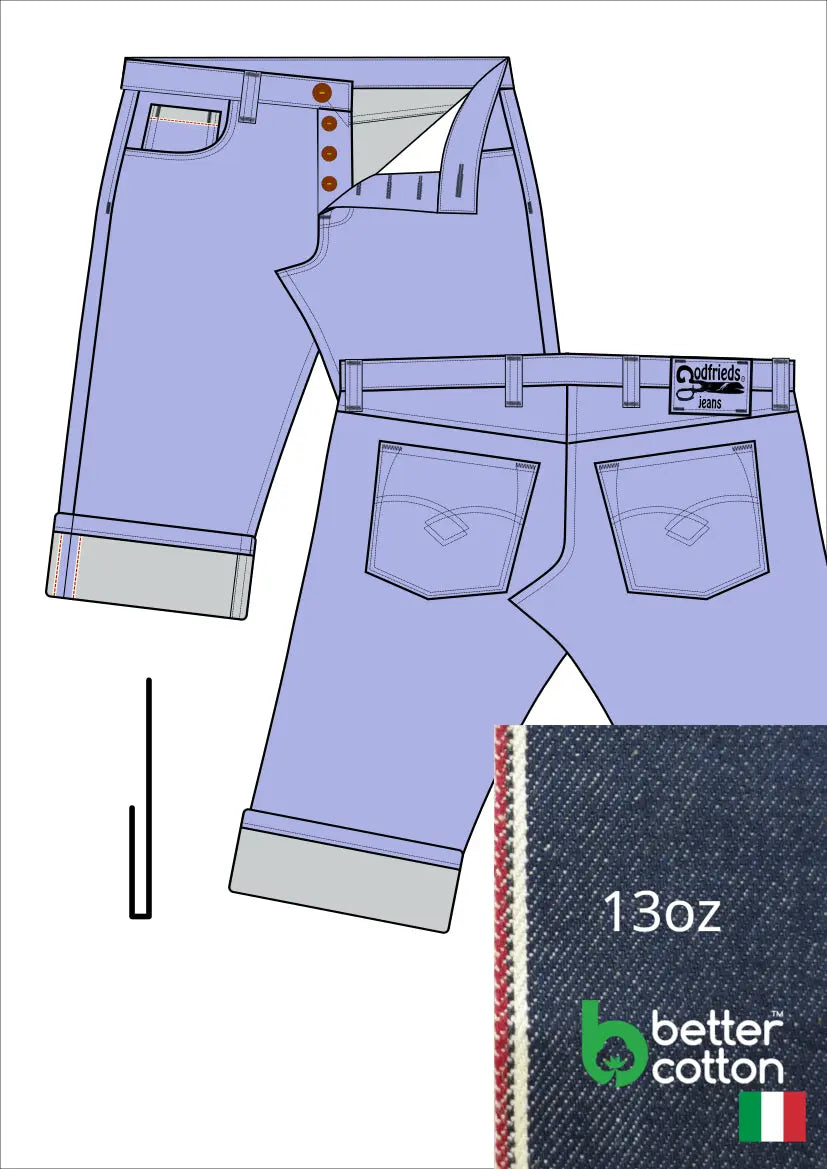 Tekening western bermuda 5012  met denim voorstelling en omslag aan de pijpzoom