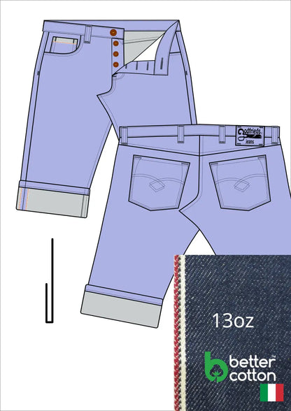 Tekening western bermuda 5012  met denim voorstelling en omslag aan de pijpzoom