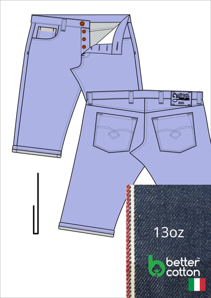 Tekening western bermuda 5012  met denim voorstelling en omslag aan de pijpzoom