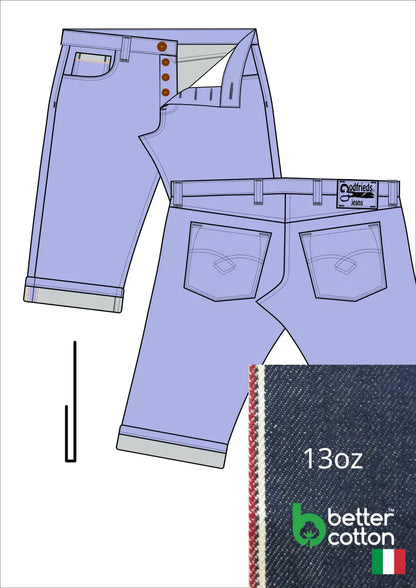 Tekening western bermuda 5012  met denim voorstelling en omslag aan de pijpzoom