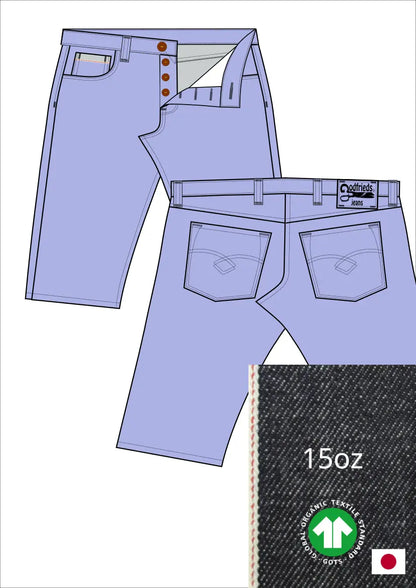 Tekening western bermuda 5012  met denim voorstelling en omslag aan de pijpzoom