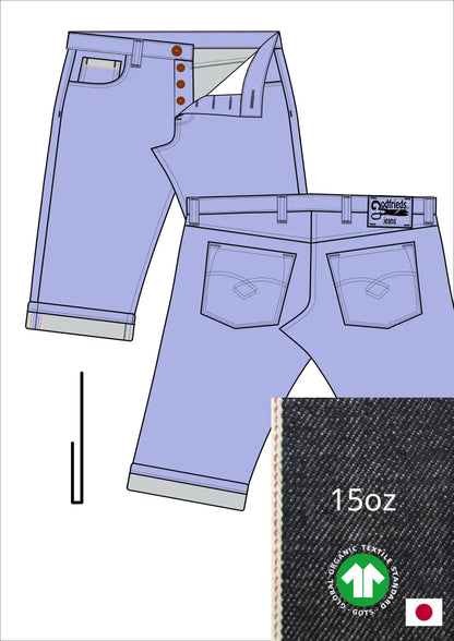 Tekening western bermuda 5012  met denim voorstelling en omslag aan de pijpzoom