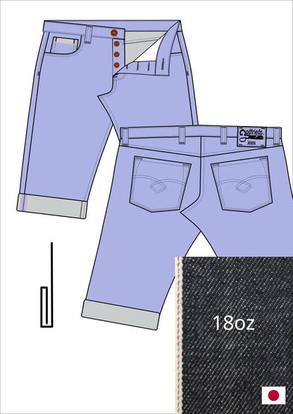 Tekening western bermuda 5012  met denim voorstelling en omslag aan de pijpzoom