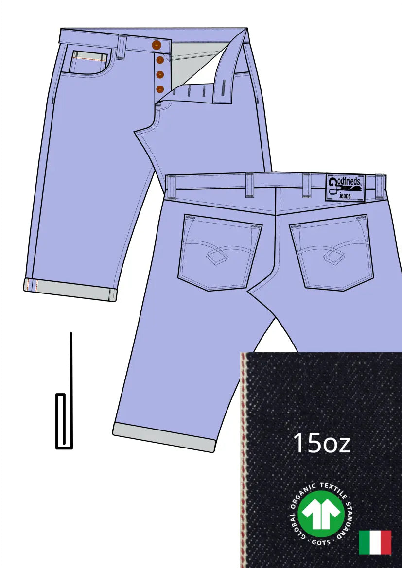 Tekening western bermuda 5012  met denim voorstelling en omslag aan de pijpzoom