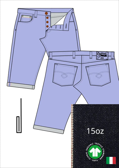 Tekening western bermuda 5012  met denim voorstelling en omslag aan de pijpzoom