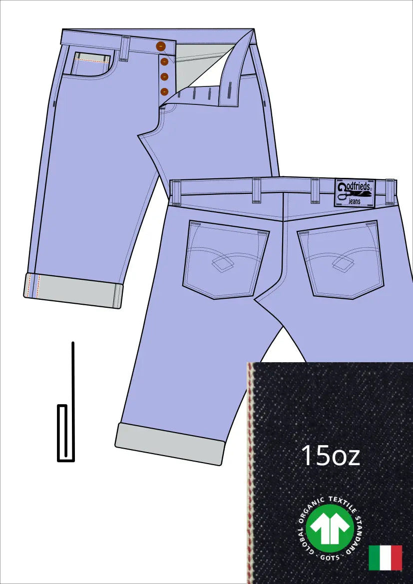 Tekening western bermuda 5012  met denim voorstelling en omslag aan de pijpzoom