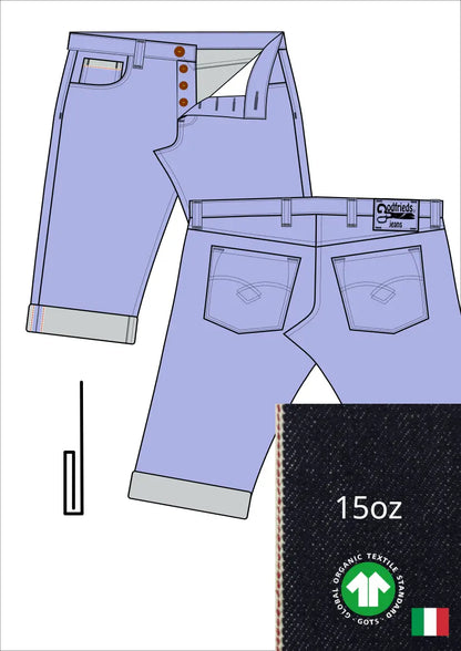 Tekening western bermuda 5012  met denim voorstelling en omslag aan de pijpzoom