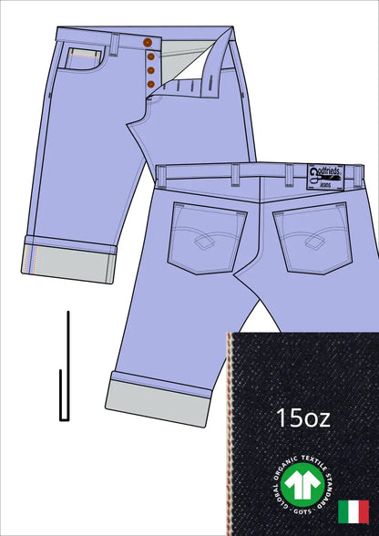 Tekening western bermuda 5012  met denim voorstelling en omslag aan de pijpzoom