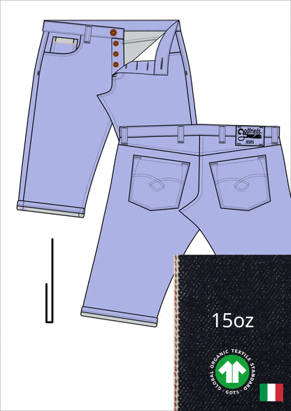 Tekening western bermuda 5012  met denim voorstelling en omslag aan de pijpzoom