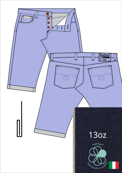 Tekening western bermuda 5012  met denim voorstelling en omslag aan de pijpzoom