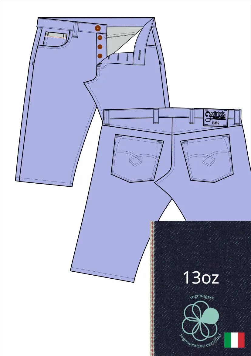 Tekening western bermuda 5012  met denim voorstelling en omslag aan de pijpzoom