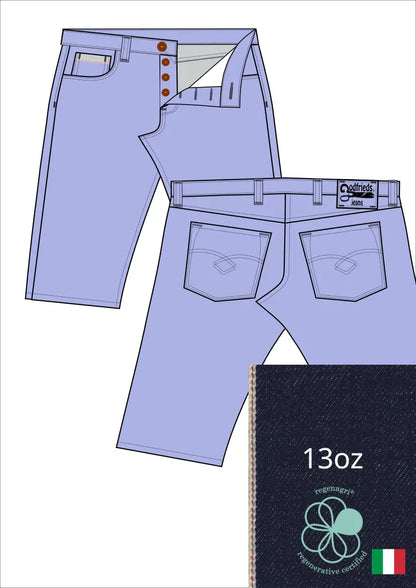 Tekening western bermuda 5012  met denim voorstelling en omslag aan de pijpzoom