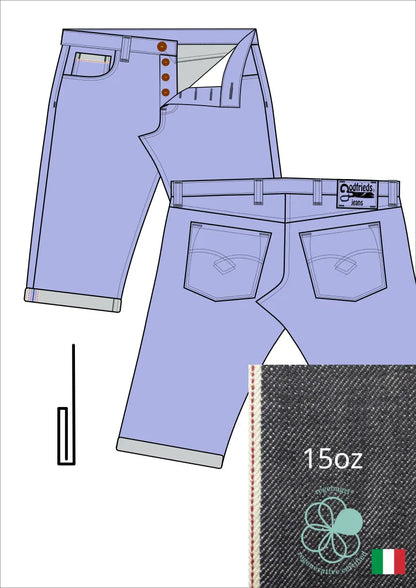 Tekening western bermuda 5012  met denim voorstelling en omslag aan de pijpzoom