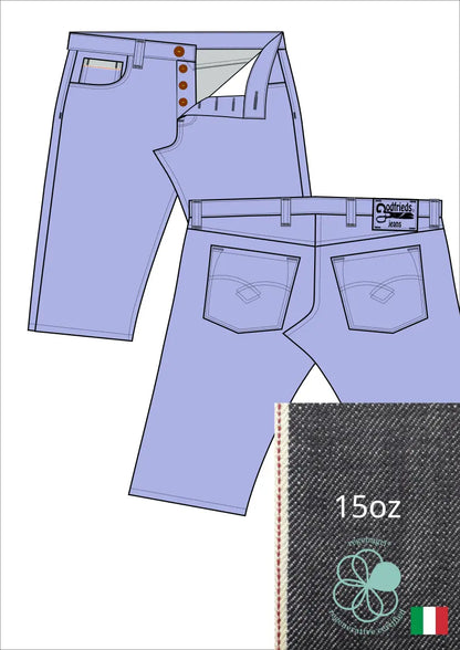 Tekening western bermuda 5012  met denim voorstelling en omslag aan de pijpzoom