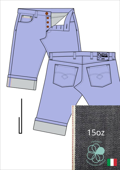 Tekening western bermuda 5012  met denim voorstelling en omslag aan de pijpzoom