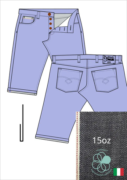 Tekening western bermuda 5012  met denim voorstelling en omslag aan de pijpzoom