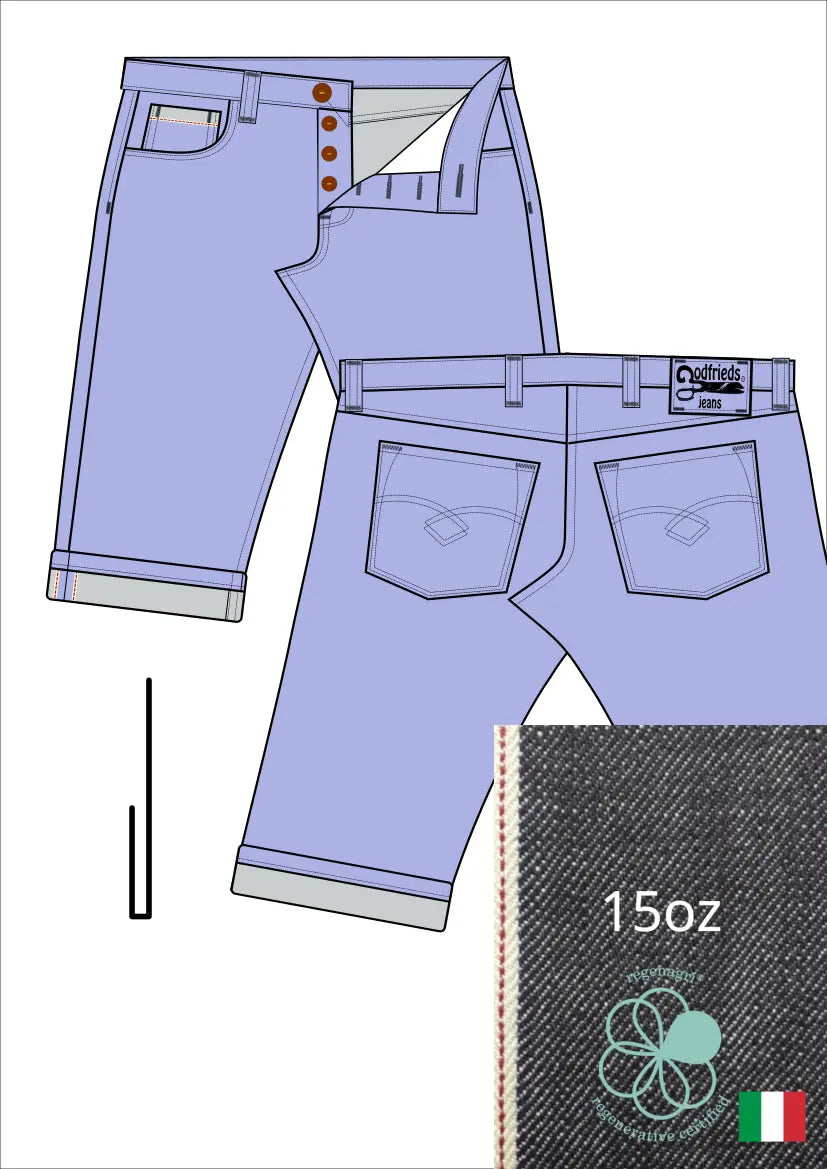Tekening western bermuda 5012  met denim voorstelling en omslag aan de pijpzoom