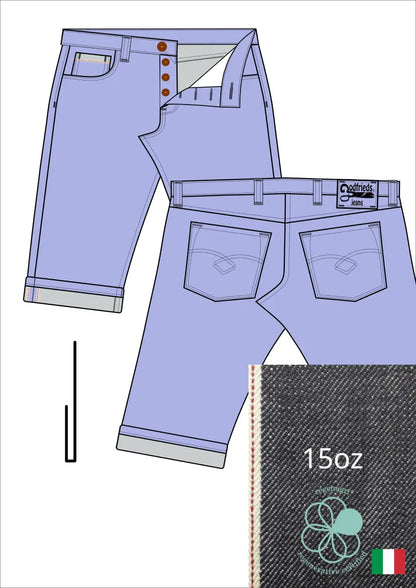 Tekening western bermuda 5012  met denim voorstelling en omslag aan de pijpzoom