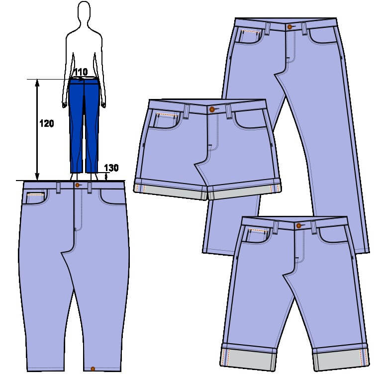  shorts Bermuda apron 3/4 jeans 7/8 jeans 
